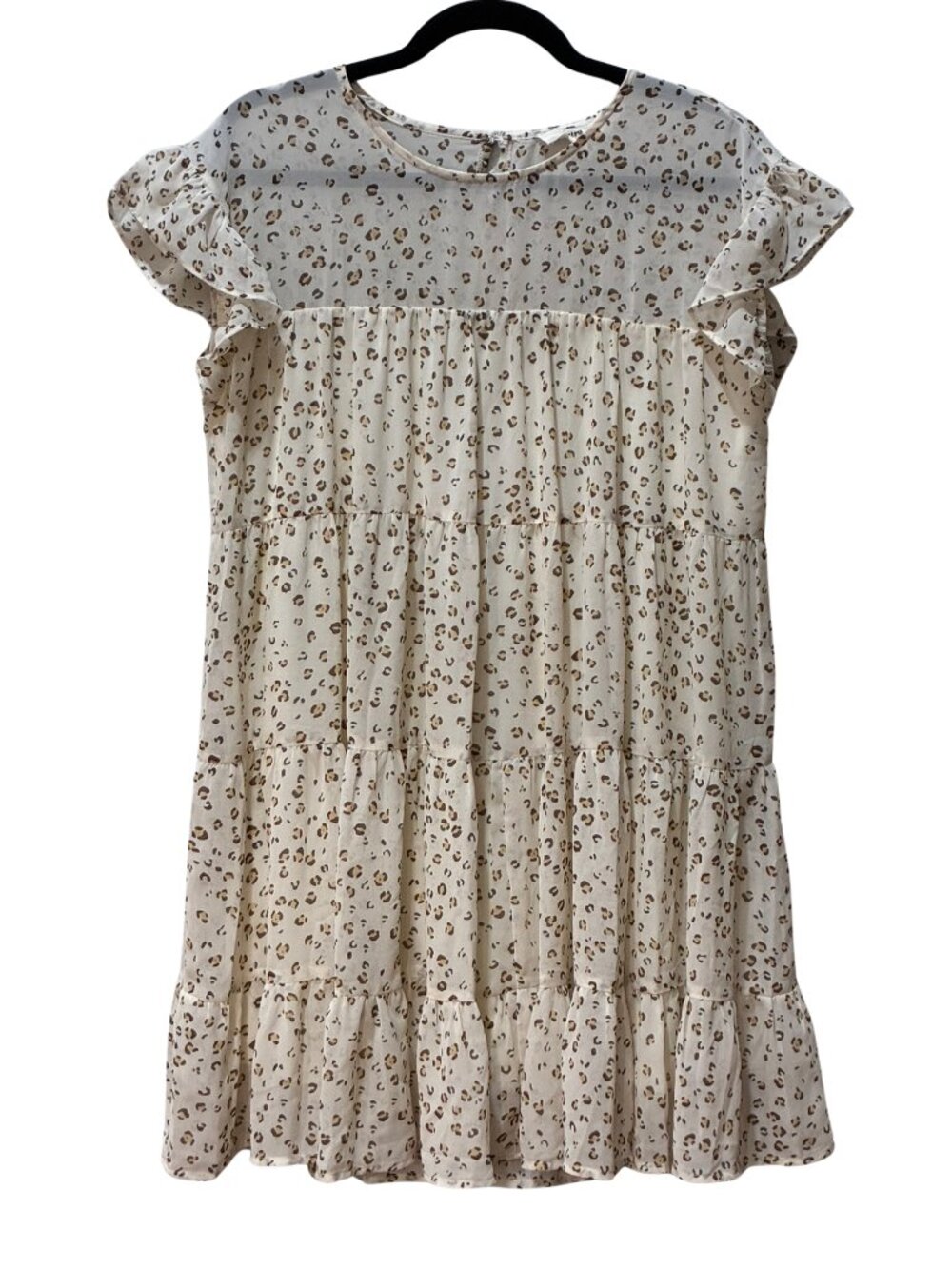 Chic Cheetah Animal Print Ruffle Tiered Flowy Babydoll Dress Flutter Sleeves